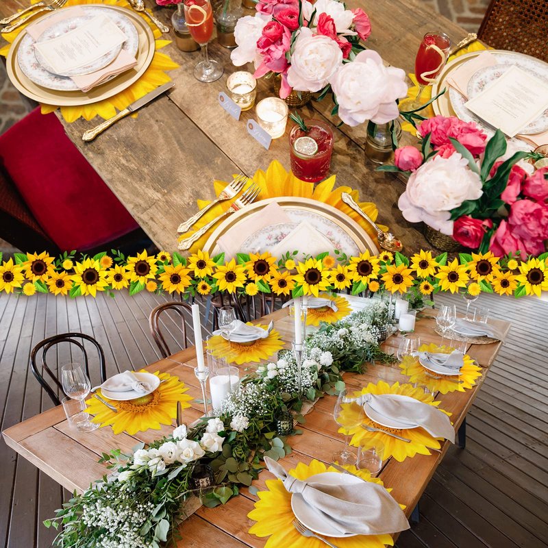 Teling 100 Packs Sunflower Paper Disposable Placemats 13 Inch Sunflower Summer Table Placemats for Bridal Baby Shower Birthday Party Supplies Decorations
