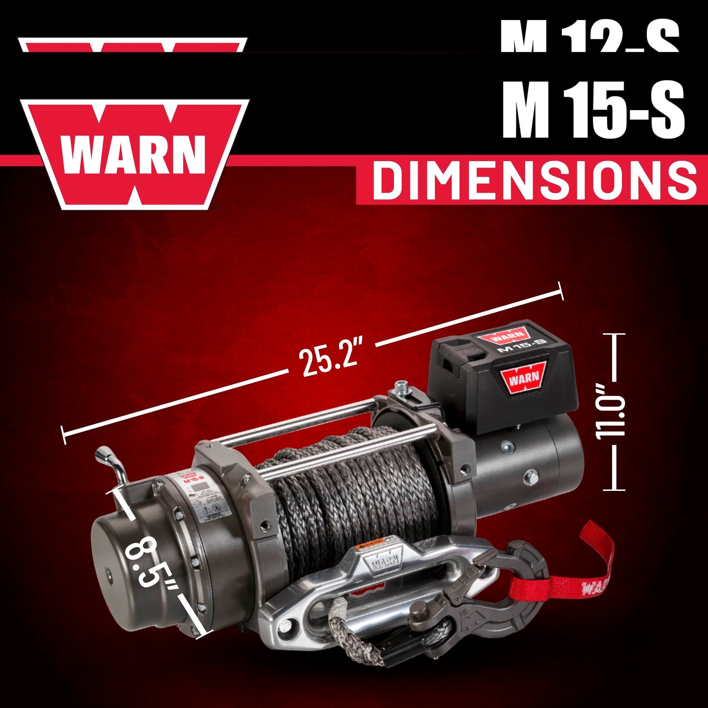 WARN M12-S Electric 12V Heavyweight Winch – 12,000 lb Pulling Capacity, Synthetic Rope, Sealed Motor, IP68 Waterproof, All-Metal Gear Train for Off-Road Recovery & Industrial Use