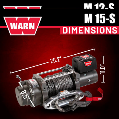WARN M12-S Electric 12V Heavyweight Winch – 12,000 lb Pulling Capacity, Synthetic Rope, Sealed Motor, IP68 Waterproof, All-Metal Gear Train for Off-Road Recovery & Industrial Use