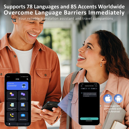 IAMJOY AI Language Translation Earbuds Real Time, Language Translator Earbuds Open Ear Clip-On Design, 163 Language & Accents Two-Way Translator Device with APP for Travel Learning Business, Black