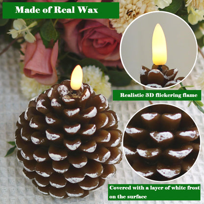 VOELIGT Set of 2Pcs Pinecone Flameless Candles Brown White Christmas Gift Home Decoration Candle Light