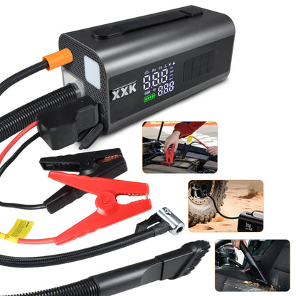 Tire Inflator Portable Air Compressor,2000A Battery Car Jump Starter, Auto Shut-Off,160PSI Air Pump with Tire Gauge Pressure&LED Light,15000PA Vacuum with Suction &Blow, for Cars, Motorcycles, Balls