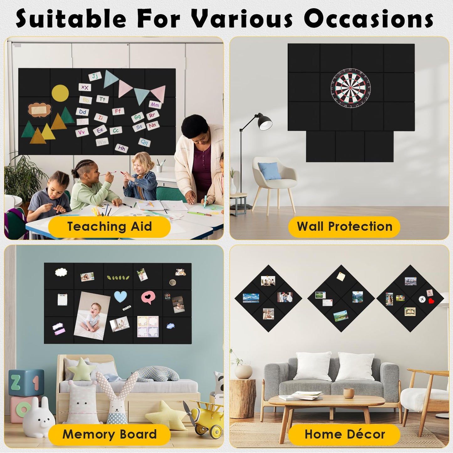 MAPVOLUT 15 Pcs Felt Boards - 60"x36" Reusable Cork Board Alternative for Wall with 70 Pins, 75 No-Trace Adhesive & Guide - Perfect for Office, Classroom, Home Decor, Bulletin Board, and Dartboard