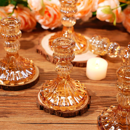 Maxcheck Set of 6 Candlestick Holders Taper Glass Candle Holder Decorative Candle Stand for Wedding Christmas Party Table Centerpiece Anniversary Festival Home Decor(Amber)