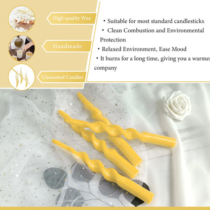 Beeswax Spiral Taper Candles Smokeless Twisted Candle Sticks 4 Pack Yellow Taper Candle Sticks 10 inch Tall Taper Candlesticks for Home Decor Dinner Wedding Emergency
