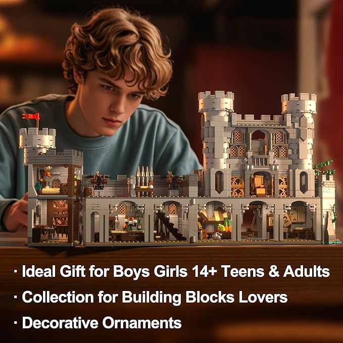 Medieval Castle Building Blocks for Adults Toy Buildings Set 2 in 1 Folding Model Kits for Teens Boy Girl 14+ Home Office Decor Birthday Sword of Holy Spirit Castle 2484PCS