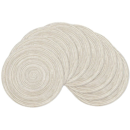 SHACOS Placemats Set of 8 Round Braided Place Mats 15 inch Washable Table Mats for Home Wedding Holiday Party (Ivory, 8)