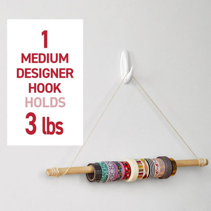 Command Medium Designer Hooks, 9 Hooks and 12 Strips, Damage-Free Hanging Wall Hook with Adhesive Strips, No Tools Great for Hanging, Organization and Storage, Holds up to 3 lb