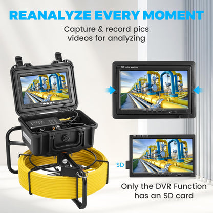 FDGSAB Sewer Camera, 20/50m, 7" Screen Pipeline Inspection Camera Waterproof IP68 w/12 Adjustable LEDs, DVR Function Have 32GB SD Card .for Sewer Line, Duct Drain Pipe Plumbing (164ft/50M DVR)