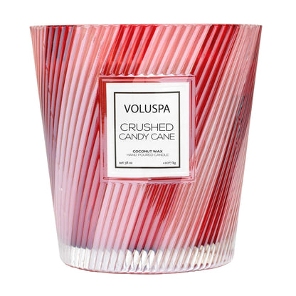Voluspa Crushed Candy Cane, 3 Wick Boxed Hearth, 38 oz, 80 Hour Burn Time, Coconut Wax for Clean Burning, Handcrafted in the USA