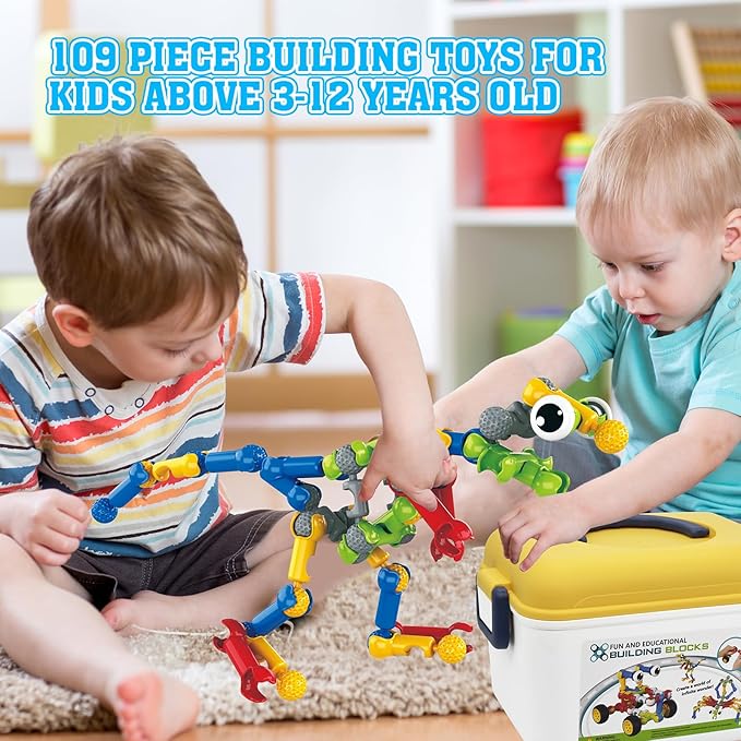 Building Toys109 Piece STEM Toys for Kids Ages 3 4 5 6 7 8 9 10 11 12 Years Old Boys and Girls Christmas Birthday Gifts Children Building Blocks Creative and Educational Kids Toys Projects