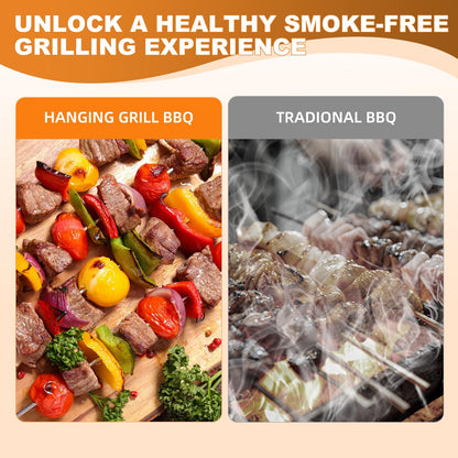 WILLBBQ Large Hanging Charcoal Grills, 360° Barrel Smoker, Stainless Steel Double-Wall Insulated, Portable for Outdoor Camping Patio (Silver)
