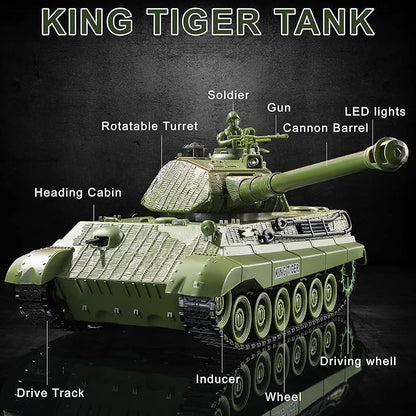 RC Tank Remote Control WW2 German King Tiger Army Tank Toys 1:28 Scale 9 Channels RC Military Vehicles for Kids BoysGirls Best Ages 6 7 8 9 10