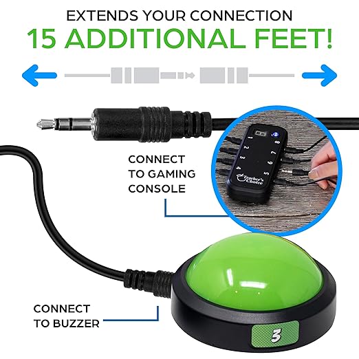 Teacher's Choice Light Up Game Buzzer System 15 Ft Extension Cables for Game Buzzer System 4-Pack