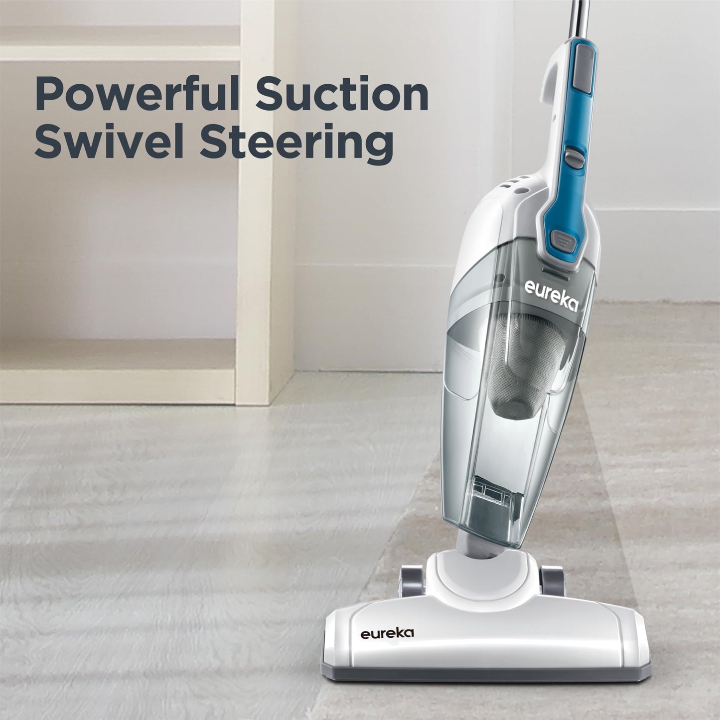 Eureka Corded Stick Vacuum Cleaner for Home Pet Hair, Lightweight Stick Vacuum Cleaner with Powerful Suction for Carpet Tile and Hard Floor, Aqua Blue, 3-in-1 Handheld Vac NES100