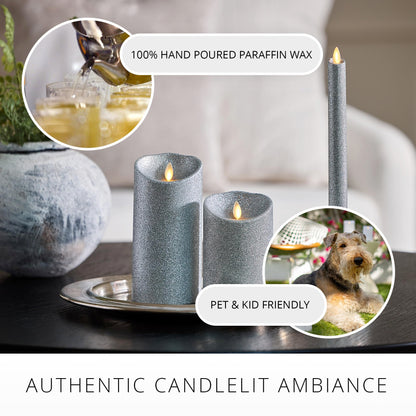 Luminara Brilliant Silver Glitter Flameless Candle Moving Flame LED Pillar (3.5" x 7")