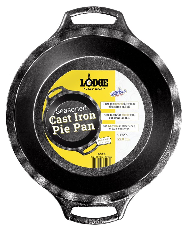 Lodge 9 Inch Cast Iron Pie Pan - PFAS-Free Pre-Seasoned Bakeware for Flaky Crusts, Deep Dish Pies, and Quiches - Dual Handle Design - Made in the USA