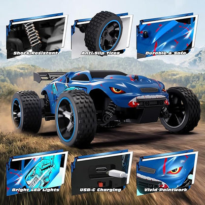 Tecnock RC Cars for Kids 1:18 Scale 2WD RC Car with USB-C Easy Charging 2.4GHz Remote Control Car with LED Lights &amp 50 Mins Playtime Toys Gifts for Boys &amp Girls Ages 8-12