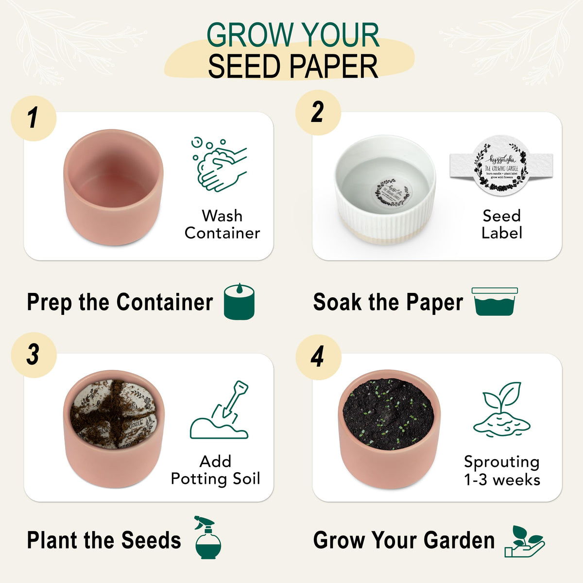 The Growing Candle, Unscented Fragrance Free Candles, 8oz Ceramic Pot, 100% Soy, Adelyn