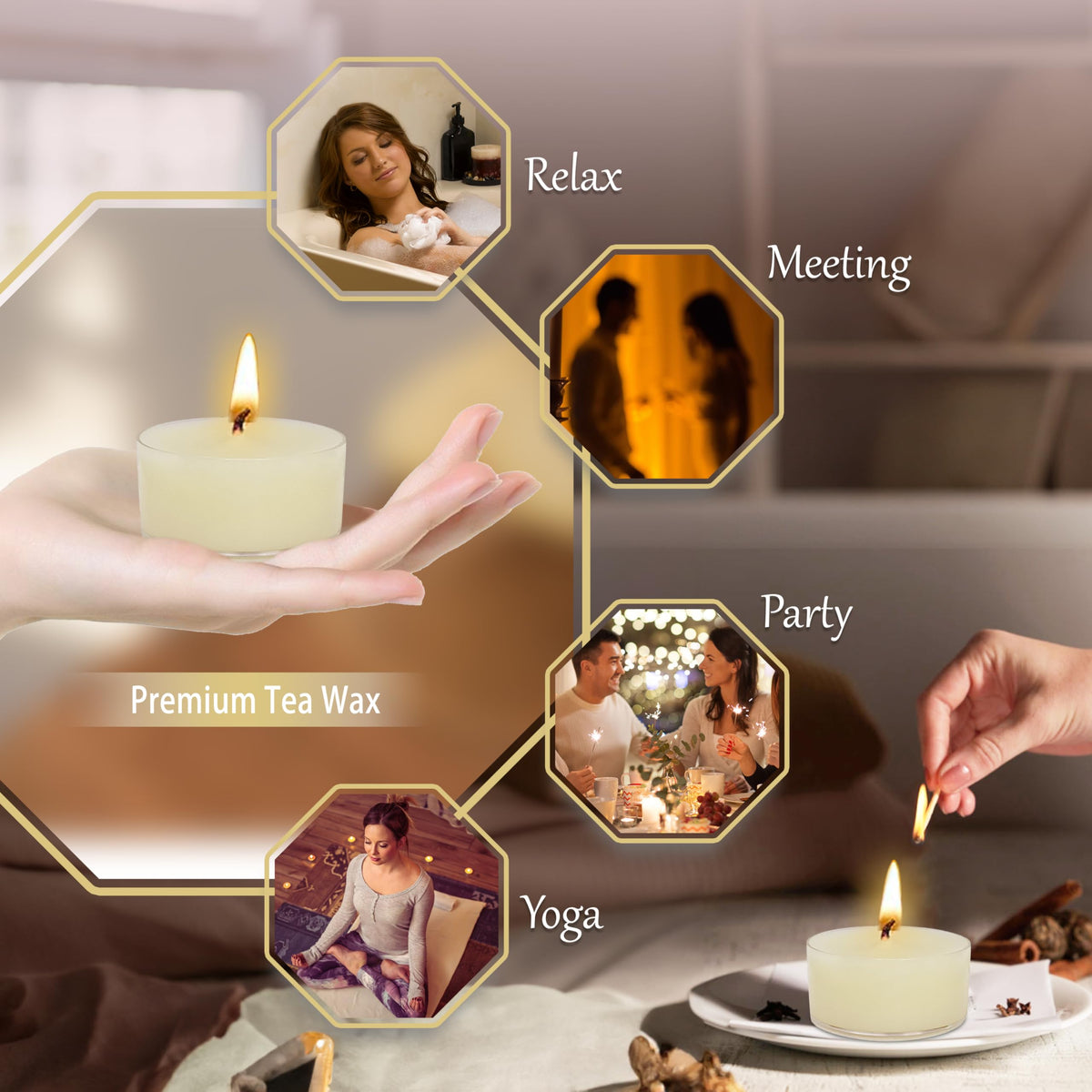 Ivory Tea Lights Candle Set of 24, Jasmine Scented Tealight Candles, Handmade Tea Candles, Long Burning Tealights for Romantic Wedding Home Decor Gift