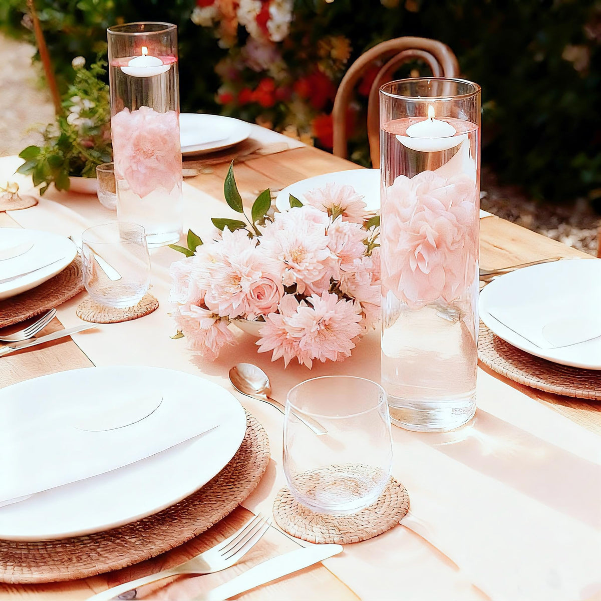 UDU 24 Pcs Floating Candles for Centerpieces and Floating Flowers for Centerpieces Artificial Flower Head for Home Birthday Wedding Party Table Decor Pink