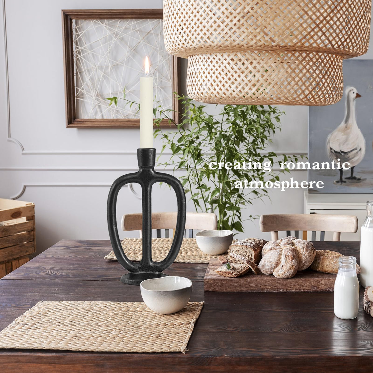 Matte Black Iron Candle Holder Retro Taper Candle Sticks Stand Decor Farmhouse Candlestick Holders for Home Wedding Party Dinning Table Centerpiece (Black, L)
