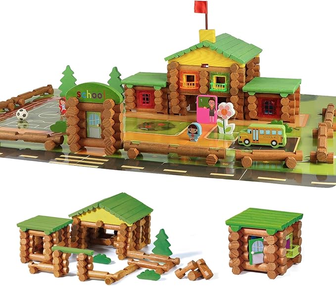 Wondertoys 269 Pieces Real Wood Logs Set Ages 3+ Classic Building Log Gift Set for Boys/Girls– Creative Construction Engineering - Top Blocks Game Kit - Preschool Education Toy