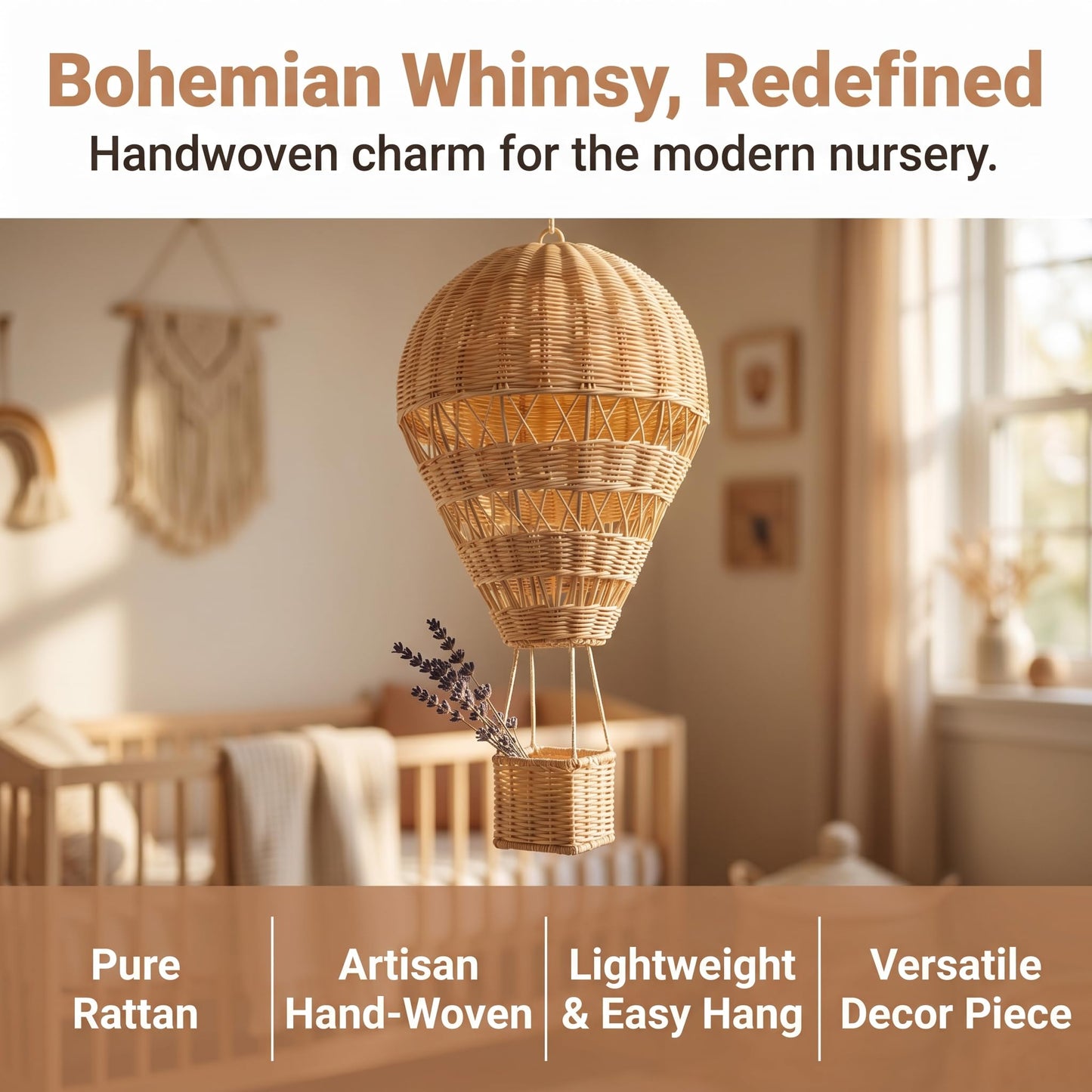 Alipis Natural Rattan Woven Hot Air Balloon Decor Delicate Kids Room Rattan Craft