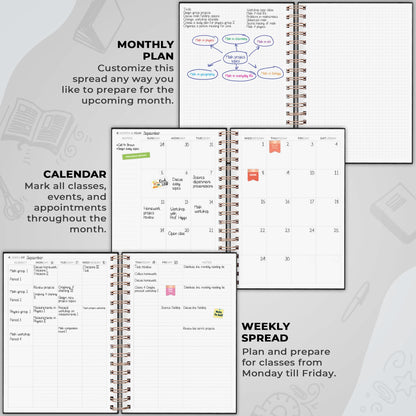 Clever Fox Teacher Planner Spiral – School Year Planner with Calendars & Lesson Plans – Teacher Plan Book for Classroom & Homeschool Organization - Undated, 7.9x10″ (Black)