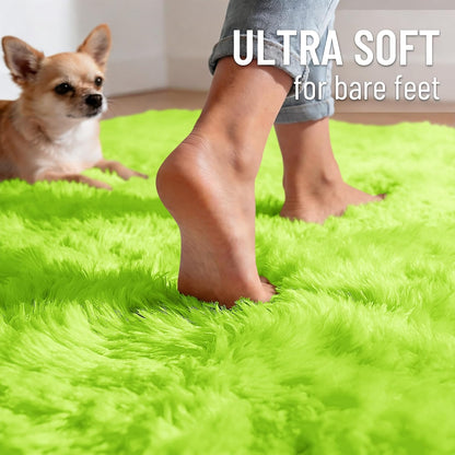 OLANLY 2x6 Machine Washable Runner Rug - Soft Fluffy Shaggy Indoor Carpet for Bedroom & Hallway | Lime Green