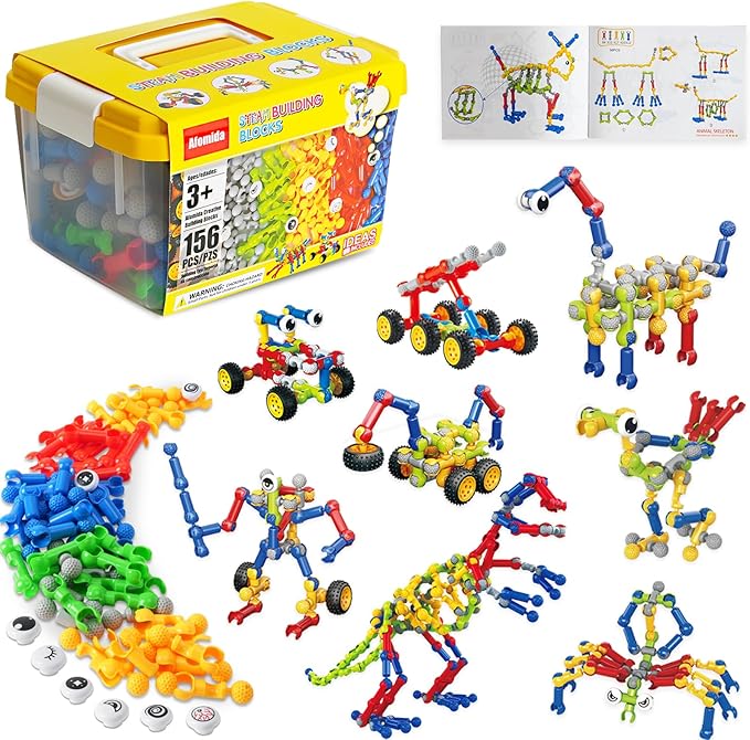 156 PCS Creative Building Blocks Building Toy Set - Featuring Storage Includes Dinosaur Robot Car Spider Dog Animal Figure Building Toy Playset for Kids Birthday Gift Ages 3+ (2)