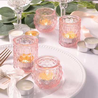 DARJEN 12Pcs Pink Votive Candle Holders- Glass Candle Holders Bulk for Flameless Tea Waxes, Romantic Candle Holder for Wedding & Parties, Home Table Decor