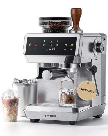 AMZCHEF Espresso Machine With Grinder, 44 Grind Settings 20 Bar Coffee Machine