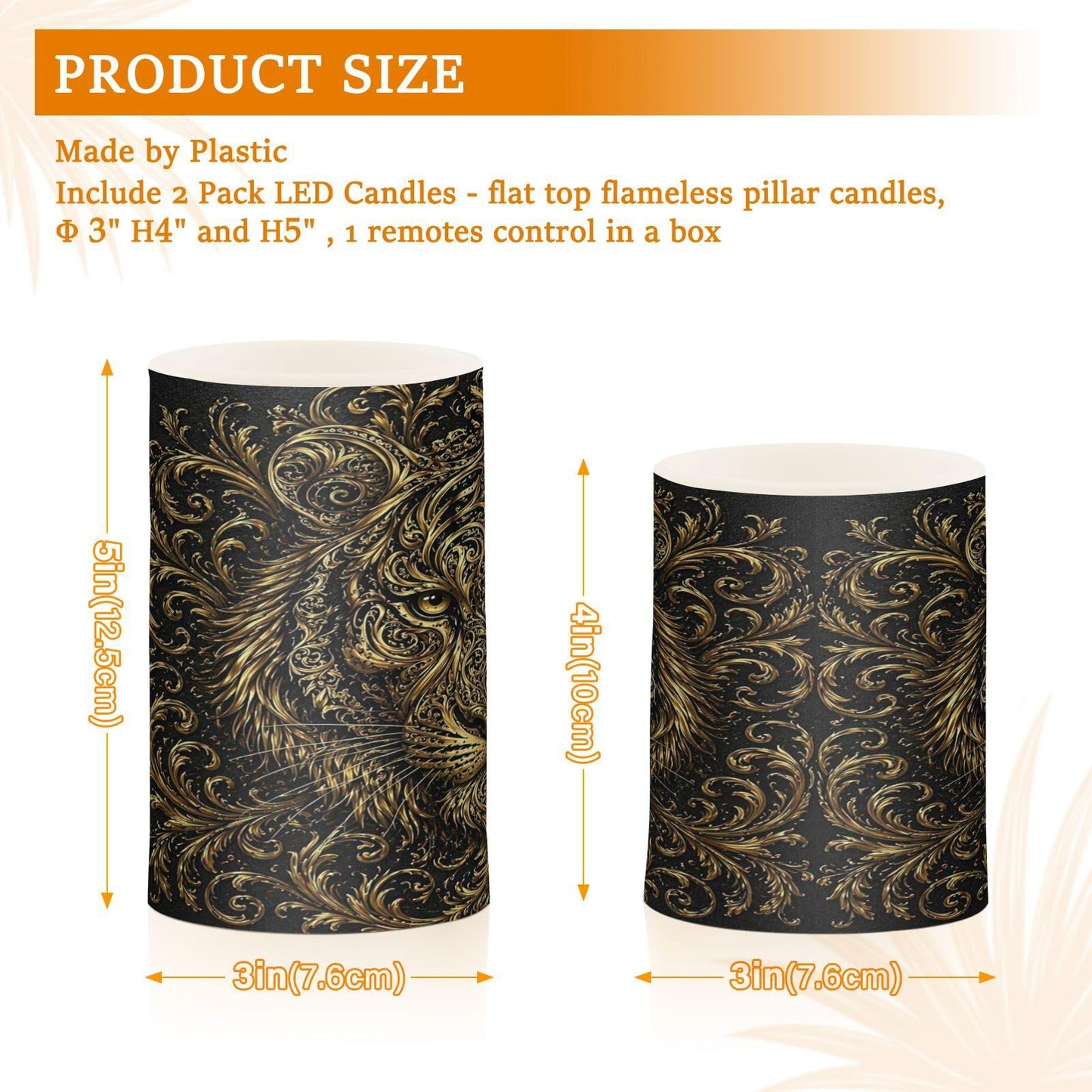 KGLDSNM Golden Lion Art LED Flameless Flickering Candle with Remote Timer Battery Operated for Indoor Outdoor Party Holiday Home Decor 2 Pack