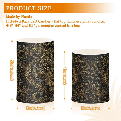 KGLDSNM Golden Lion Art LED Flameless Flickering Candle with Remote Timer Battery Operated for Indoor Outdoor Party Holiday Home Decor 2 Pack