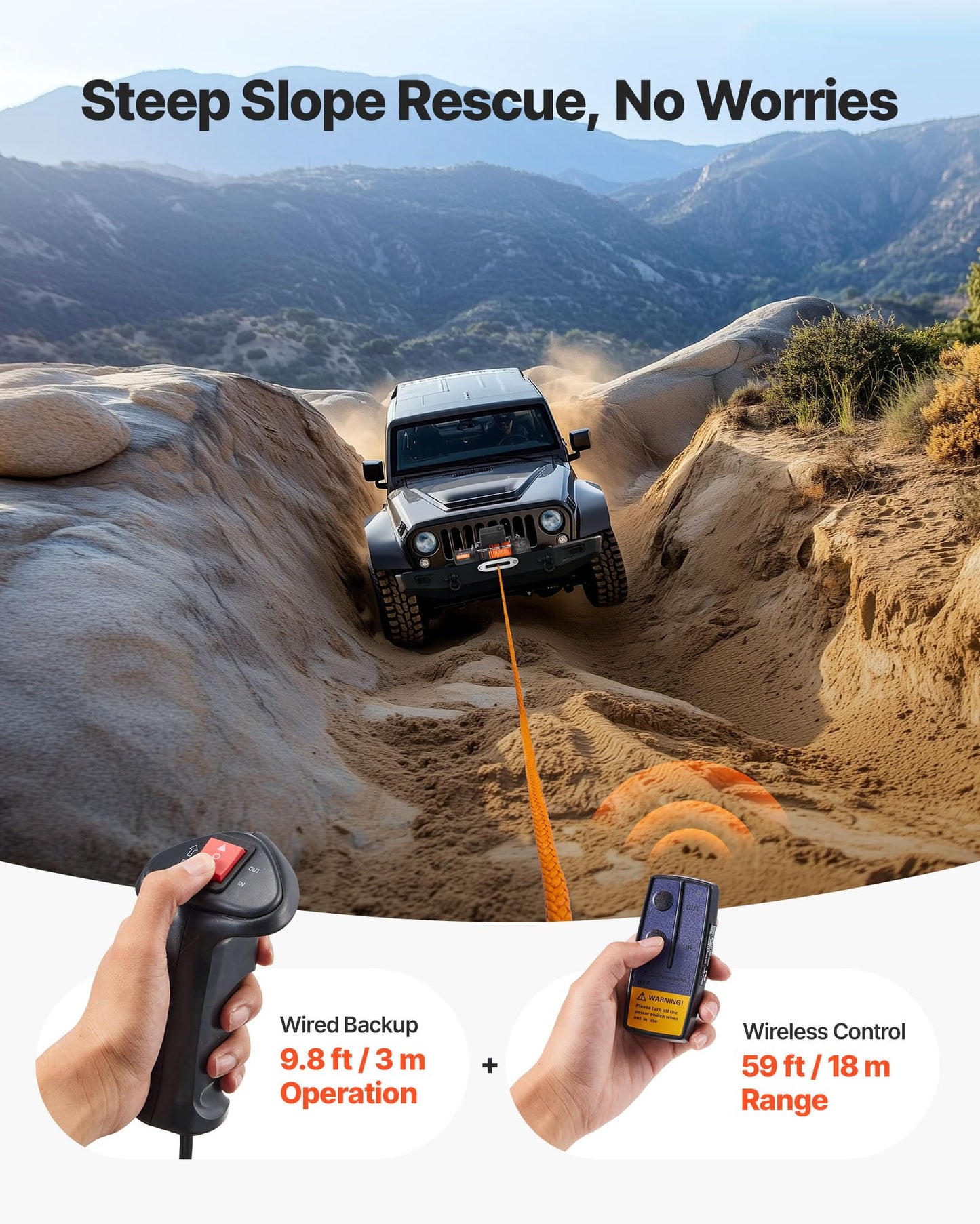 VEVOR Electric Winch, 12000 lbs Load Capacity, 12V DC Truck Winch with Φ0.36 in x 75.5 ft Synthetic Rope, Wireless & Wired Remote Control, IP55 Waterproof for Towing Off-Road SUV Jeep Trailer