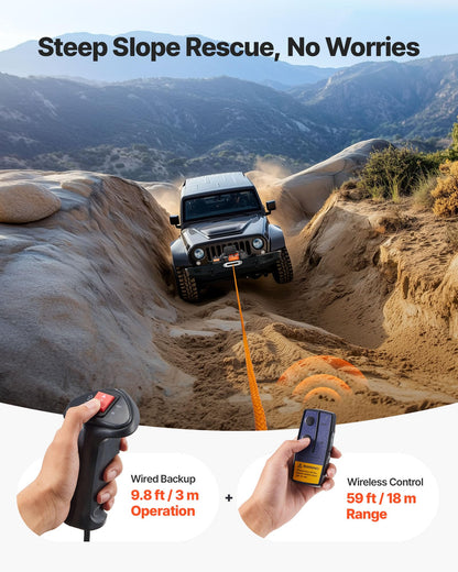 VEVOR Electric Winch, 12000 lbs Load Capacity, 12V DC Truck Winch with Φ0.36 in x 75.5 ft Synthetic Rope, Wireless & Wired Remote Control, IP55 Waterproof for Towing Off-Road SUV Jeep Trailer