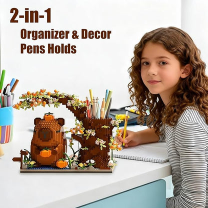 Capybara Building Blocks Set -1880PCS Cute Animals &amp Flowers Building Bricks Kit Kawaii Capybara Gifts Toy for Kids Age 8+ Capybara Stuff Pen Holder&ampDesk Organizer Arts &ampCrafts for Boys