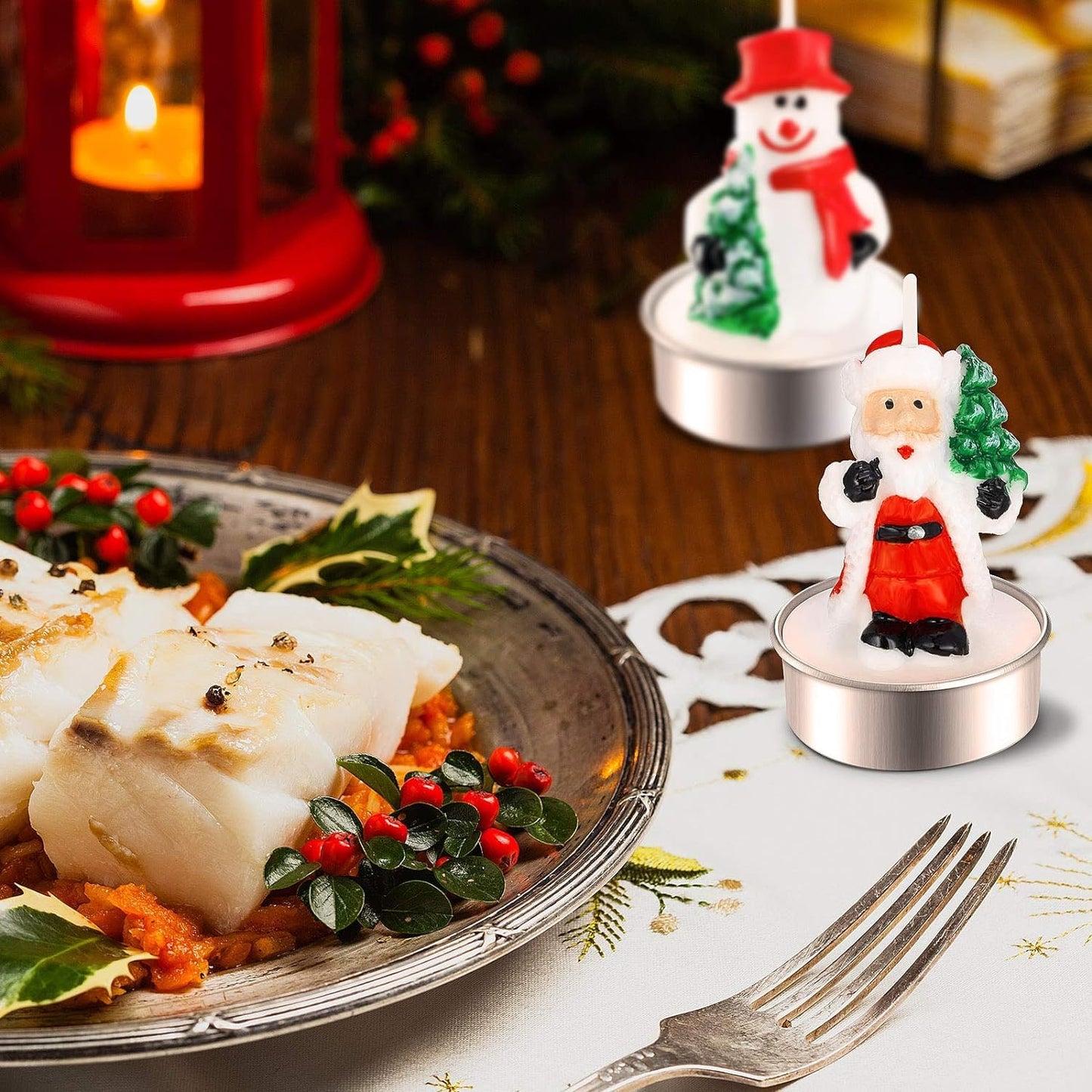 12 Pieces Tealight Candles Handmade Delicate Santa Hat Claus Christmas Tree Candle Wax Snowman Elk Pinecone House Candles for Party Wedding Spa HomeChristmas Decoration
