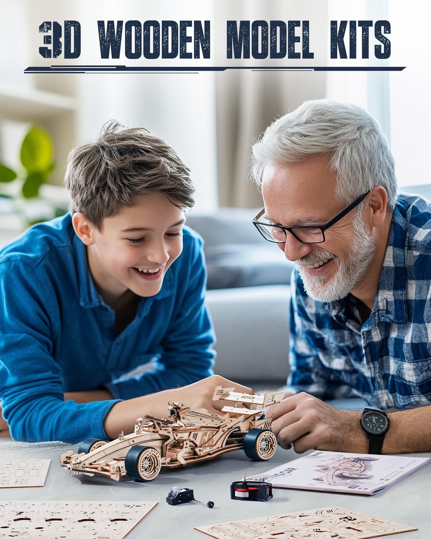 ROKR 3D Wooden Puzzle 1:18 Scale Formula Racing Cars for Adults, 5 Hour Build, Wind up Toys Model Car Kits for Adults to Build, Ideal Gift for Boys and Men