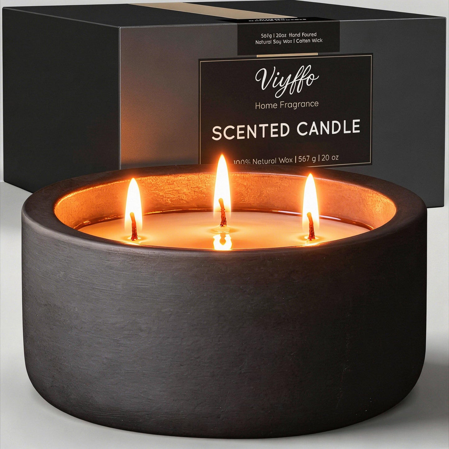 Viyffo 20oz Large Scented Candle – Eucalyptus & Rosemary, 3 Wick Non Toxic Soy Candles for Women & Men, Matte Black Ceramic Jar, Luxury Home Fragrance, Elegant Room Decor & Premium Birthday Gift