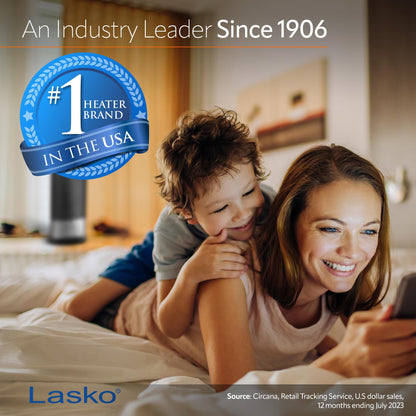 Lasko Portable Indoor Electric Ceramic Space Heater with Tip-Over Safety Switch, Overheat Protection and Thermostat, 2 Speeds, Safe for Home, 9.2 Inches, Dark Gray, 1500W, 754201