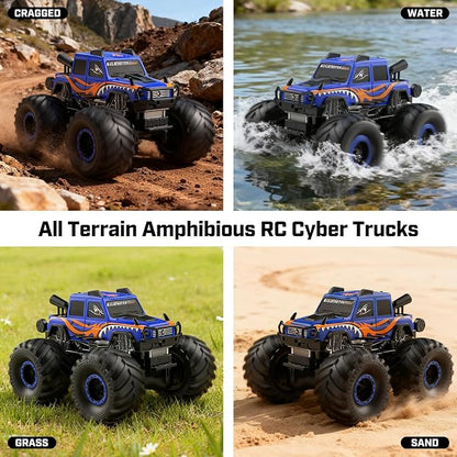 WayEee Remote Control Car Toys for Kids 6+ RC Car Waterproof Monster Truck Toys Amphibious 4X4 Pickup All Terrain Off-Road Vehicles 2.4GHz Remote Control 1/18 Scale RC Truck Boys Gifts/Blue