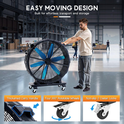 Albott 42 Inch Industrial Drum Fan, 750W High Velocity Plastic Floor Fan with Wheels and 3 Speeds, 17,660 CFM Strong Airflow for Commercial Space, Garage, Workshop, Warehouse, Factorie, and Basement