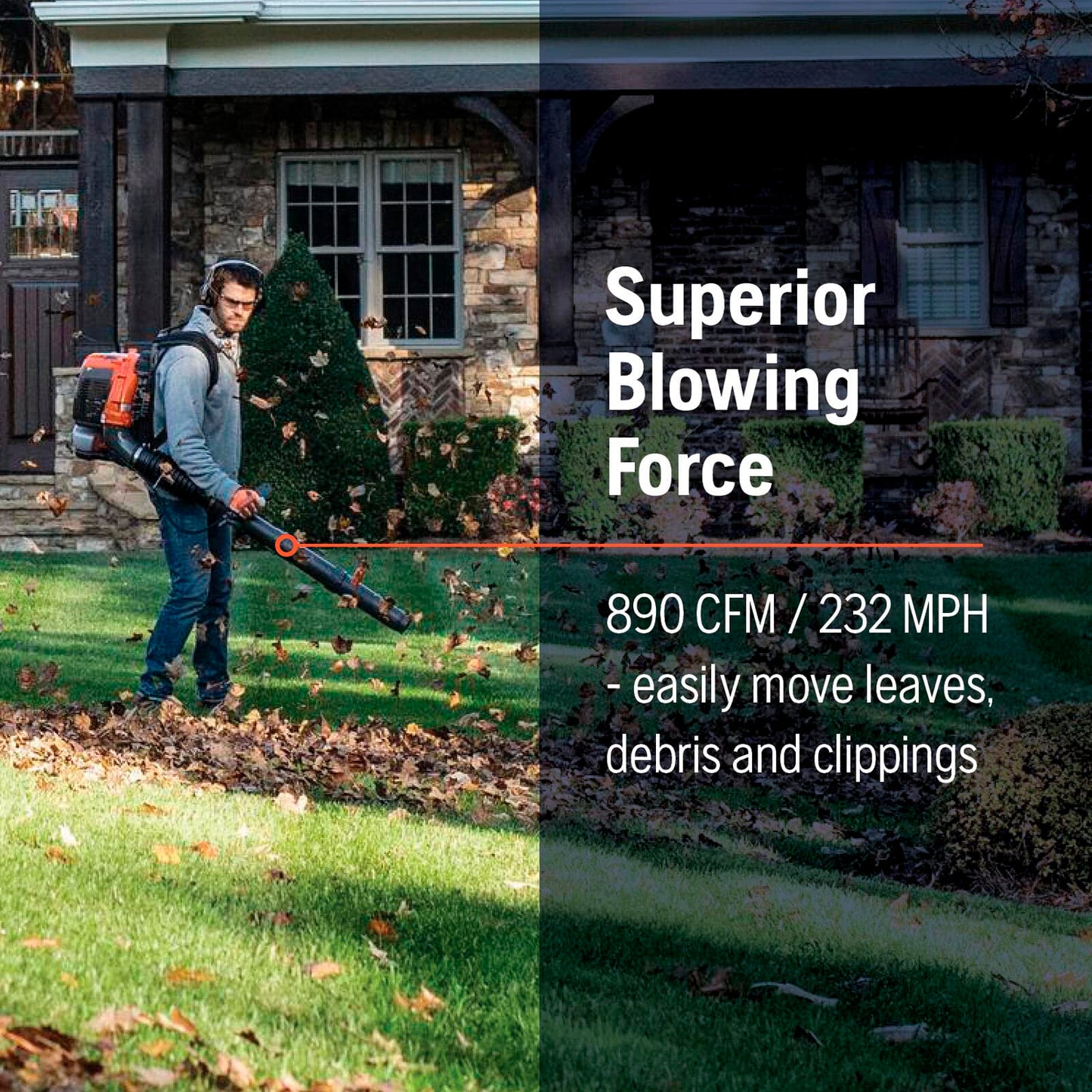 Husqvarna 360BT Gas Leaf Blower, 65.6-cc 3.81-HP 2-Cycle Backpack Leaf Blower with 890-CFM, 232-MPH, 30-N Powerful Clearing Performance and Load-Reducing Harness, Gifts for Men