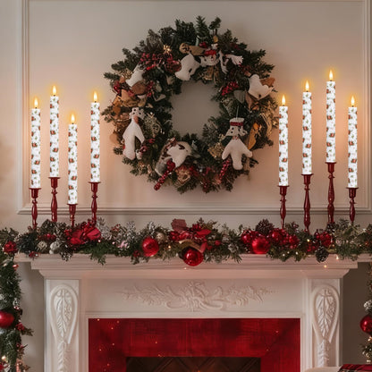 SEHNSY Christmas Flameless Taper Candles, 4 Pcs 9.64 Inch Poinsettia LED Candlesticks with 3D Flickering Flame, Battery Operated Candle with Remote for Xmas Home Décor Christmas Gifts