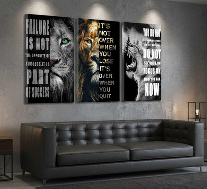 3 Pieces Office Inspirational Canvas Wall Art Modern Motivational Quotes Black And White Lion Pictures Wall Decor Inspiring Poster Print Artwork for Living room Man Room Bedroom Home Decoration