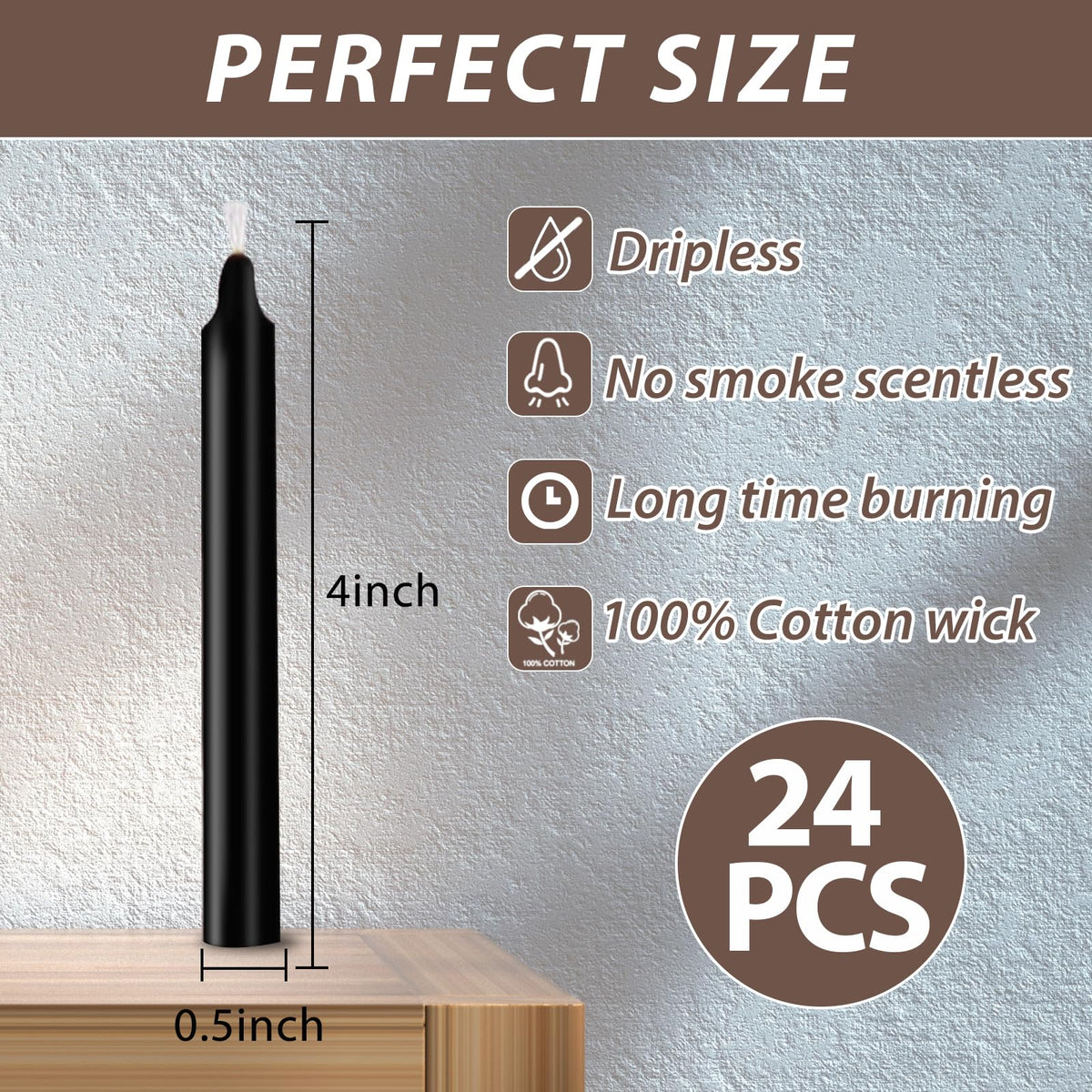 24 Pack Black Spell Chime Candles – Premium Mini Unscented Taper Candles for Rituals, Prayer, Meditation, Altar, Spells – 4" Tall – Ideal for Witches & Spiritual Practices