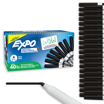 EXPO Dry Erase Markers, Low Odor Ink, Black, Fine Tip, 40 Count - Whiteboard, Calendar, Organization, Essential Supplies for Office, School, Classroom, Teachers (Pack of 6)