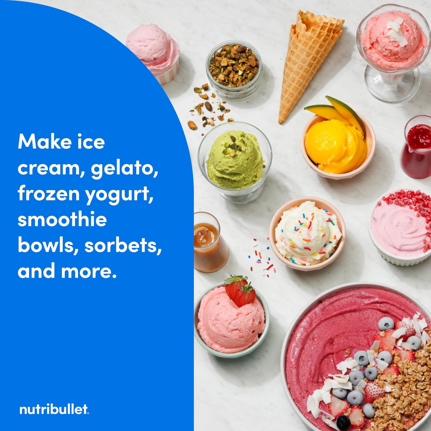 nutribullet Chill Ice Cream Maker, for Gelato, Sorbet, Frozen Yogurt, Smoothie Bowls, Compact Size, (2) Dishwasher Safe 16 oz. Pint Cups with Lids, White, NBD50100AW